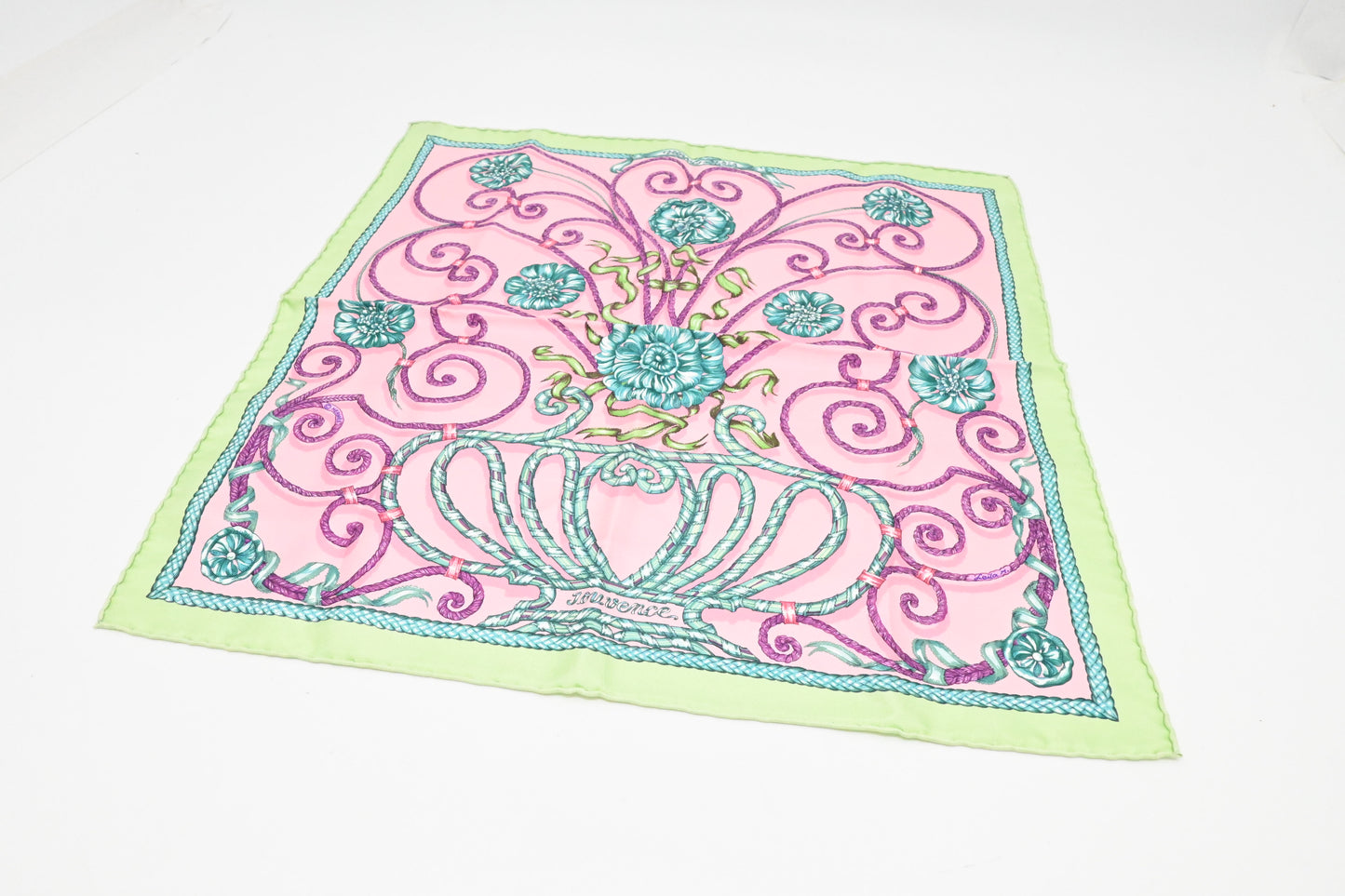 Hermes 'Jouvence' Gavroche in Light Green and Pink Silk