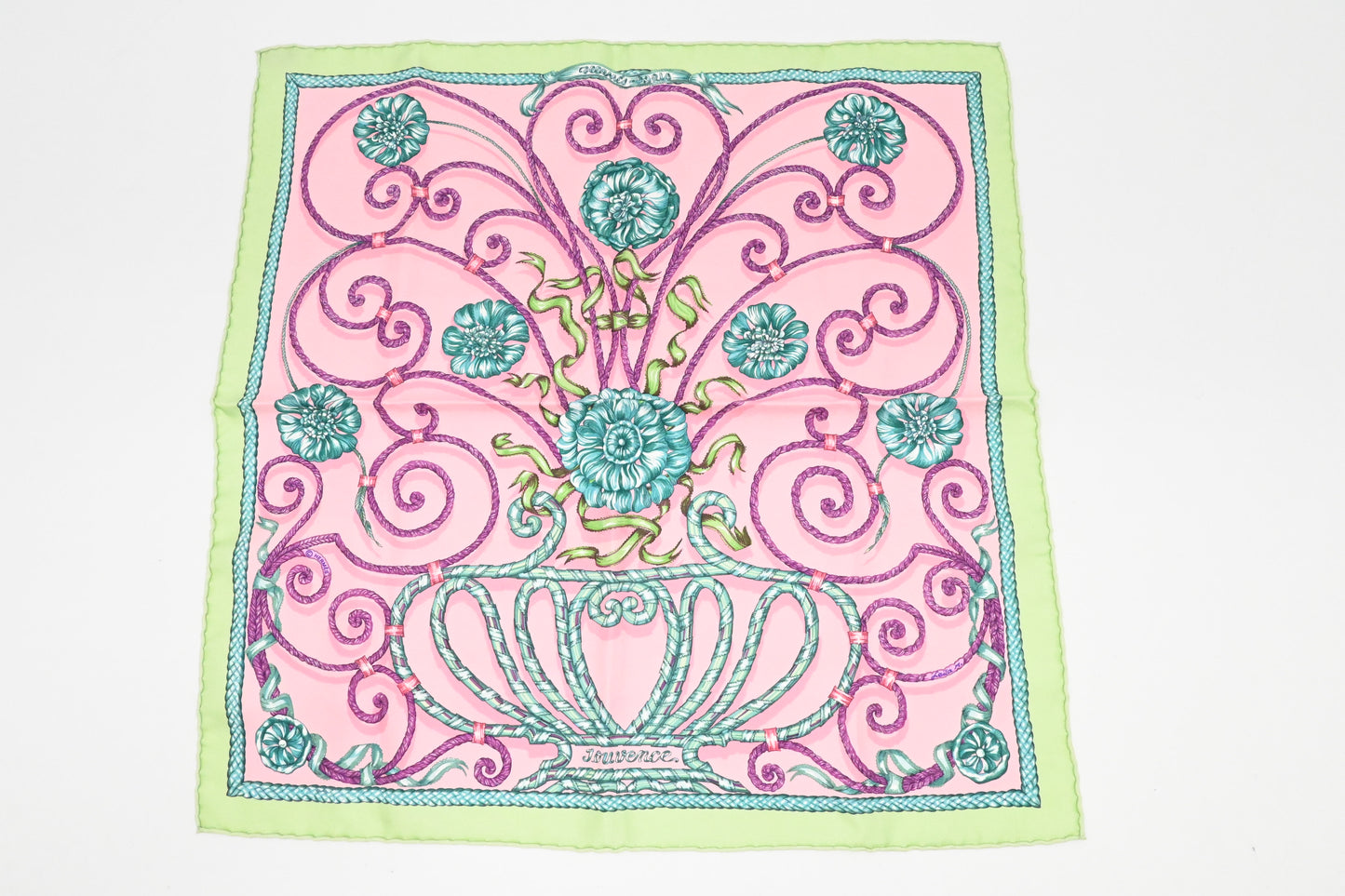 Hermes 'Jouvence' Gavroche in Light Green and Pink Silk
