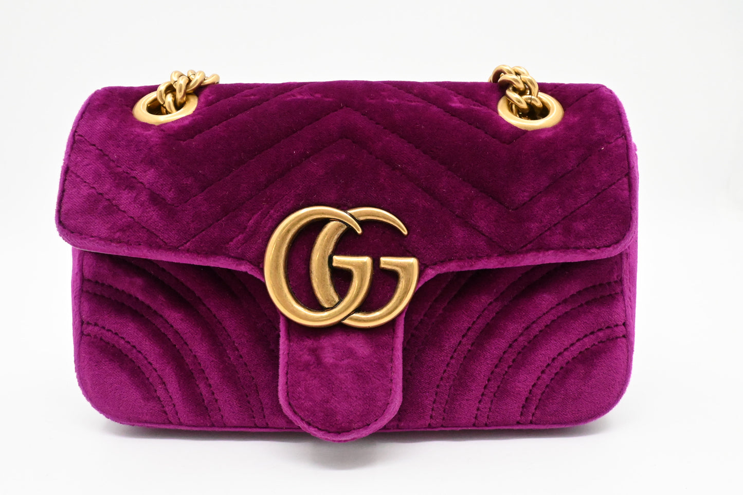 Gucci Marmont Chain Shoulder Bag in Purple Matelasse Velvet