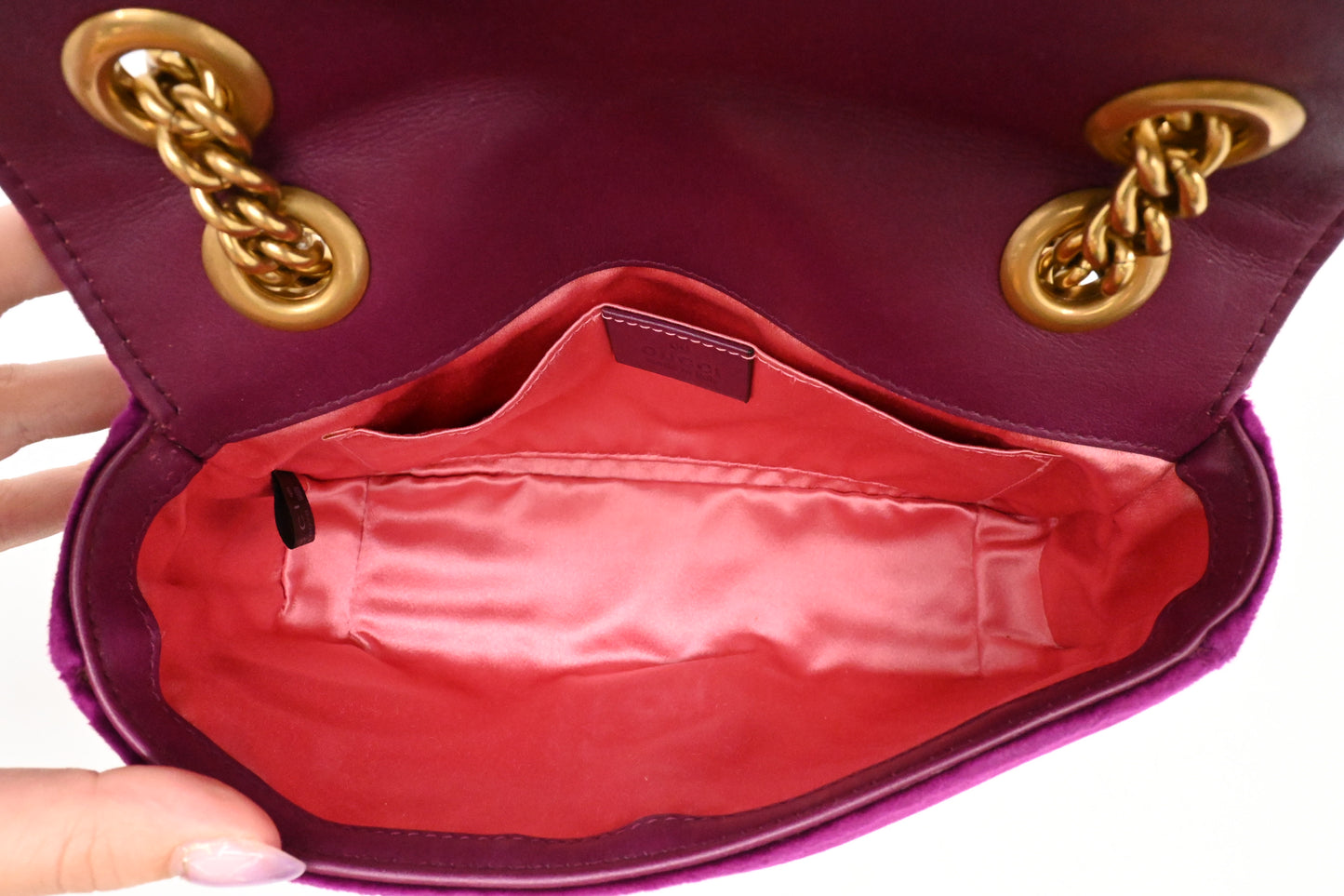 Gucci Marmont Chain Shoulder Bag in Purple Matelasse Velvet