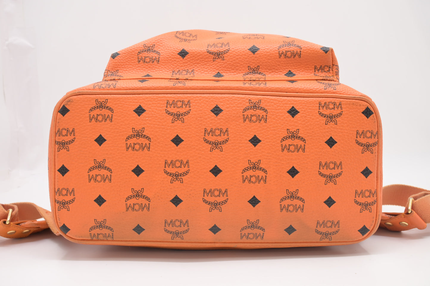 MCM Side Studs Medium Backpack in Orange Visetos Canvas