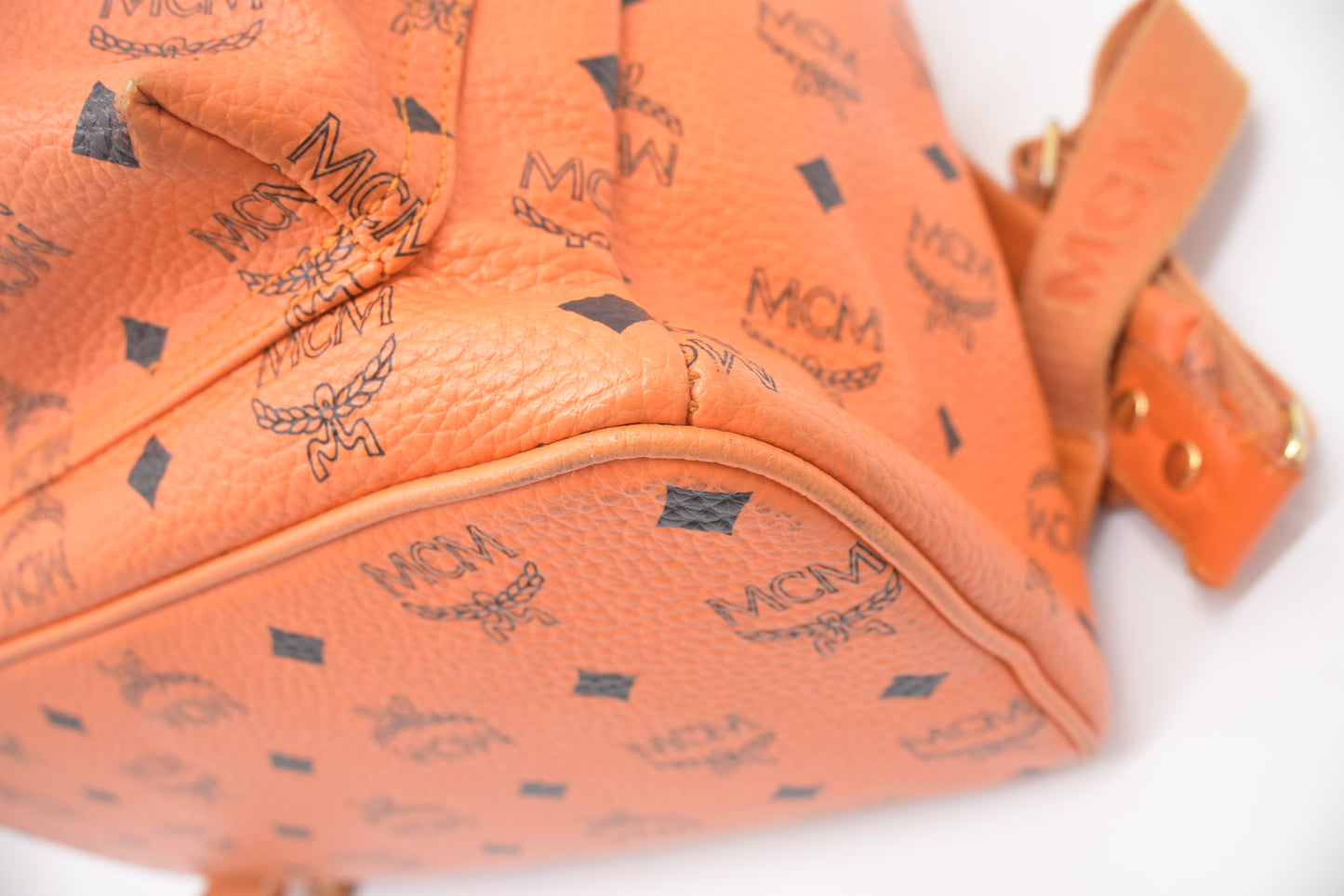 MCM Side Studs Medium Backpack in Orange Visetos Canvas