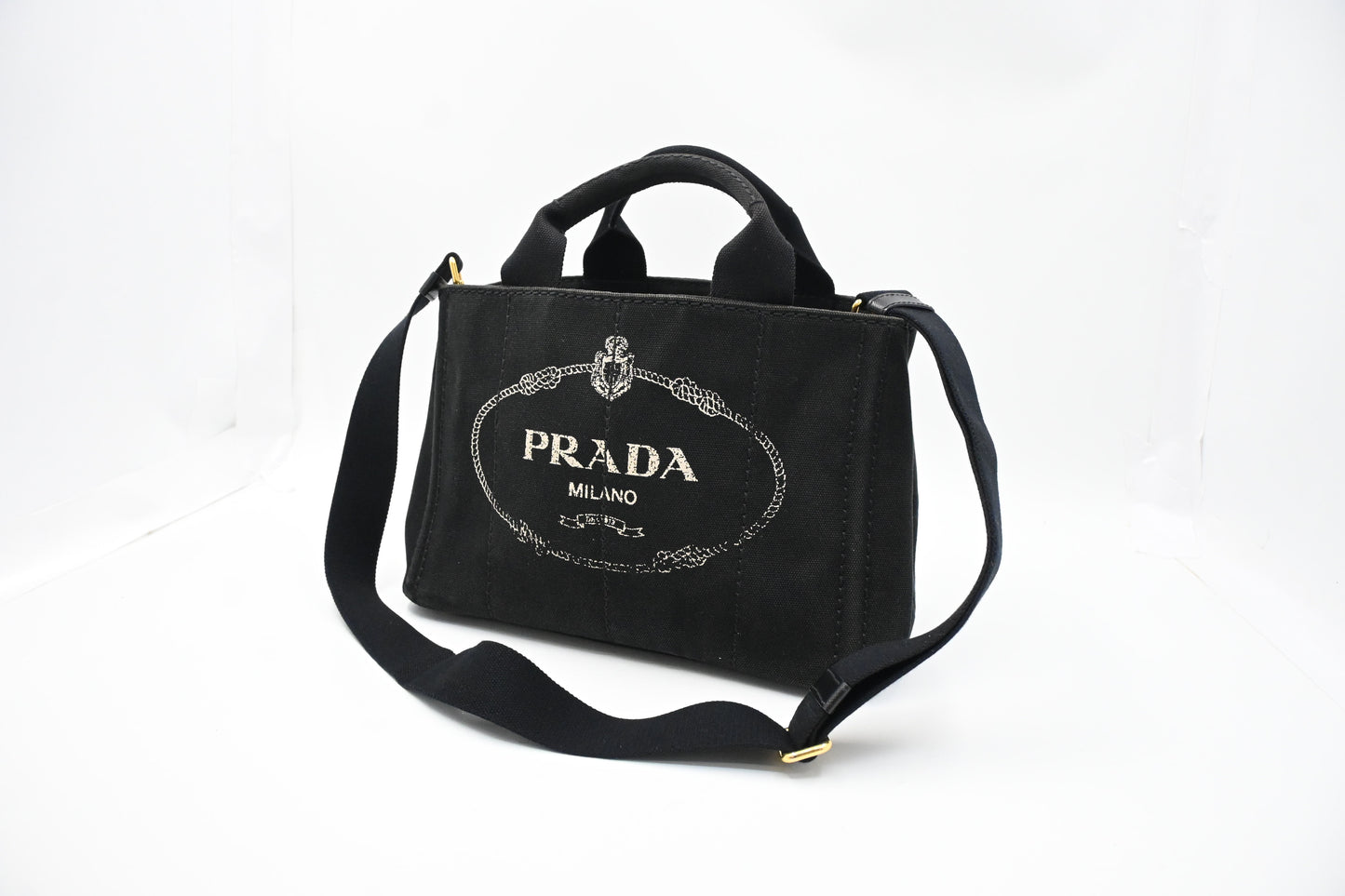 Prada Canapa Small Tote in Black Canvas