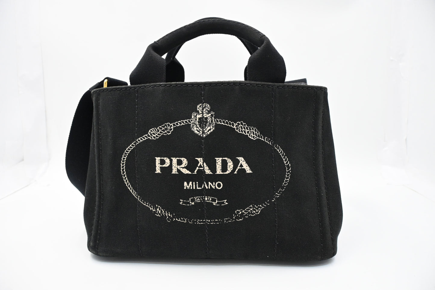 Prada Canapa Small Tote in Black Canvas