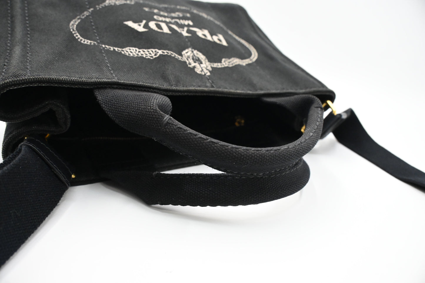 Prada Canapa Small Tote in Black Canvas