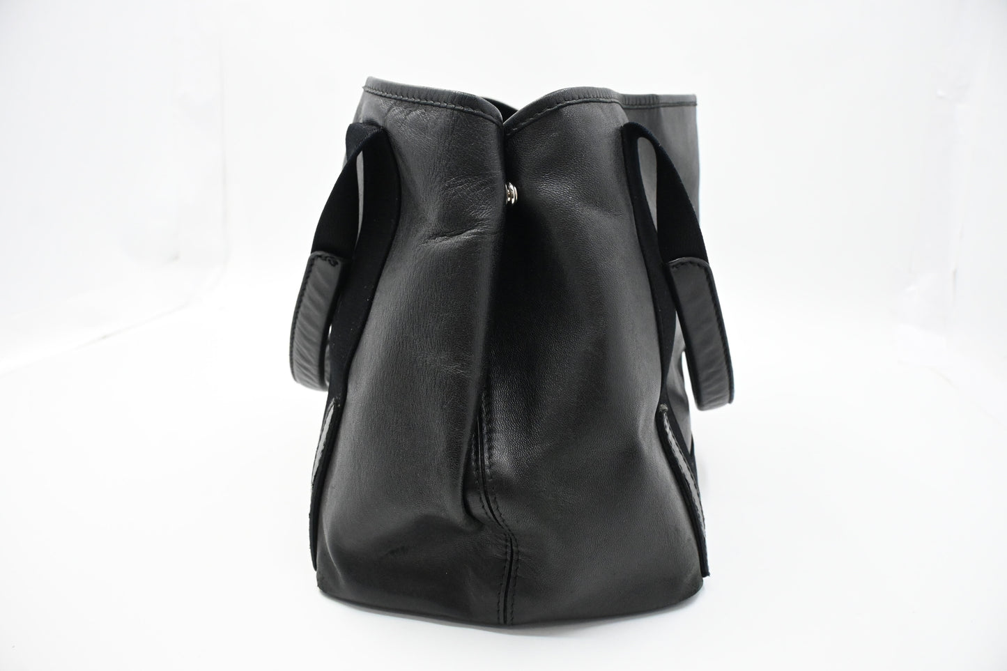 Balenciaga Navy Cabas Small Tote in Black Leather and Canvas