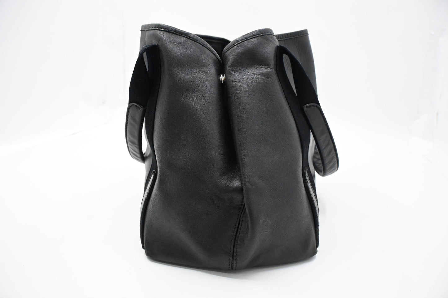 Balenciaga Navy Cabas Small Tote in Black Leather and Canvas