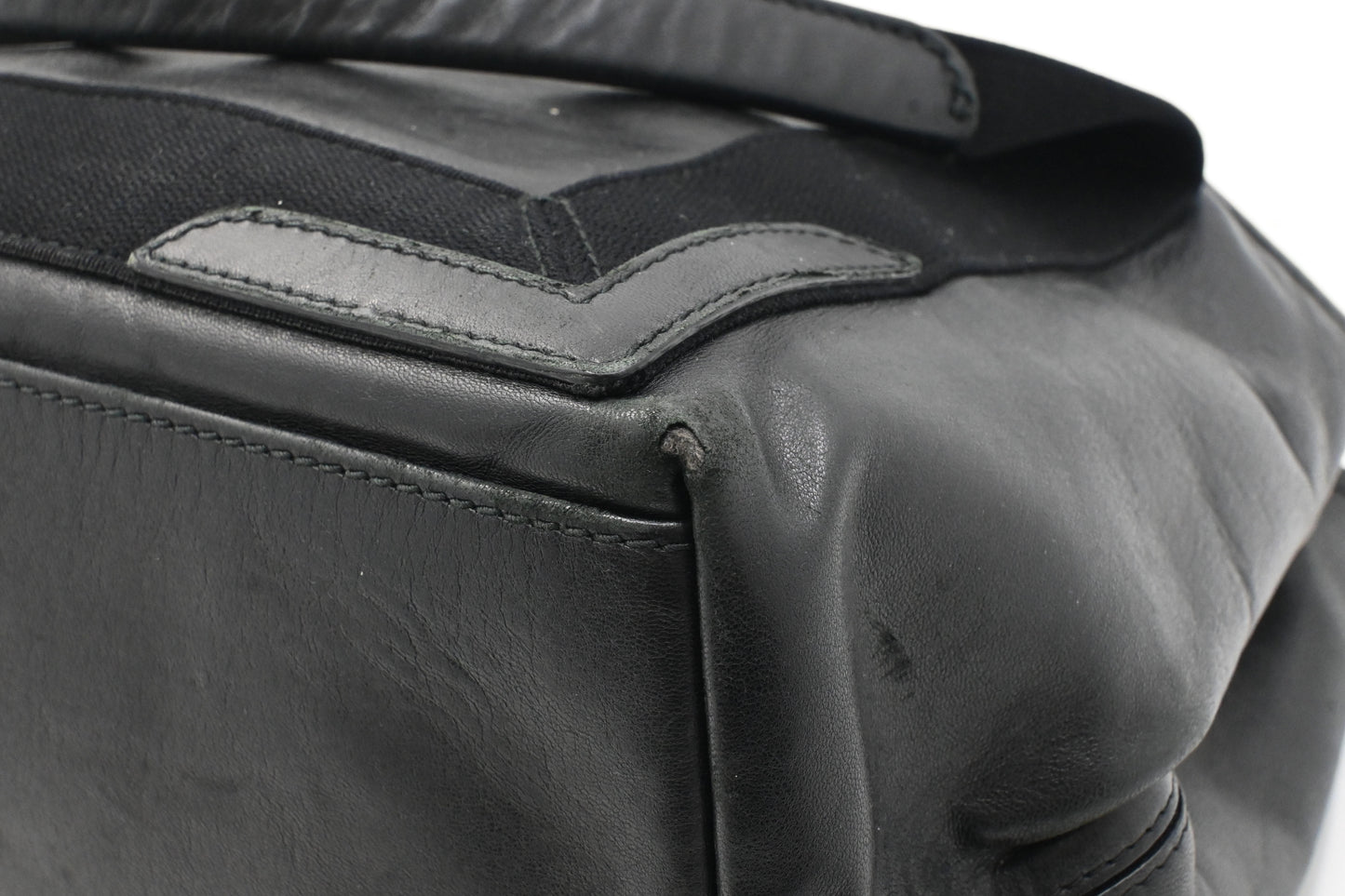 Balenciaga Navy Cabas Small Tote in Black Leather and Canvas