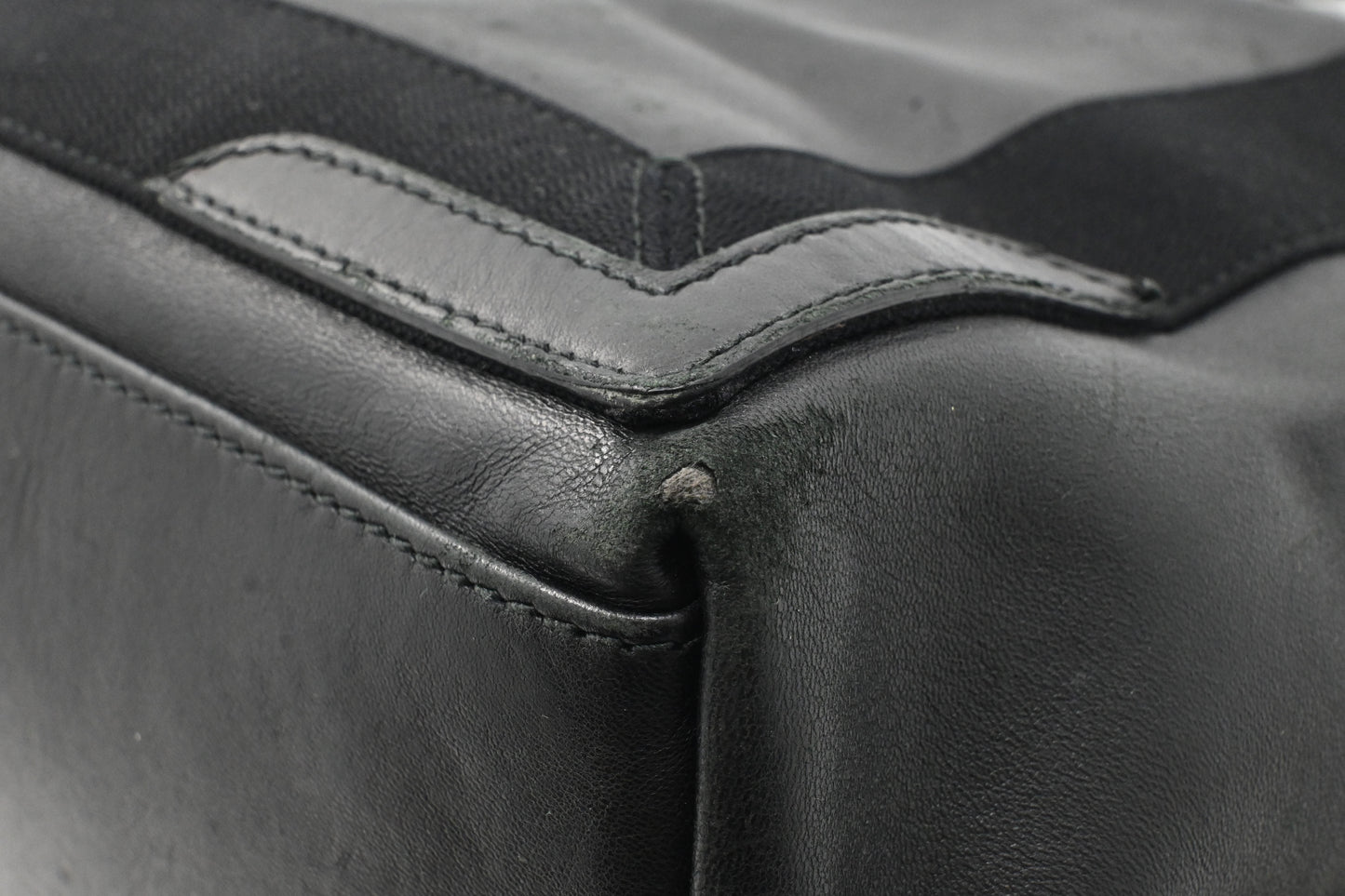 Balenciaga Navy Cabas Small Tote in Black Leather and Canvas
