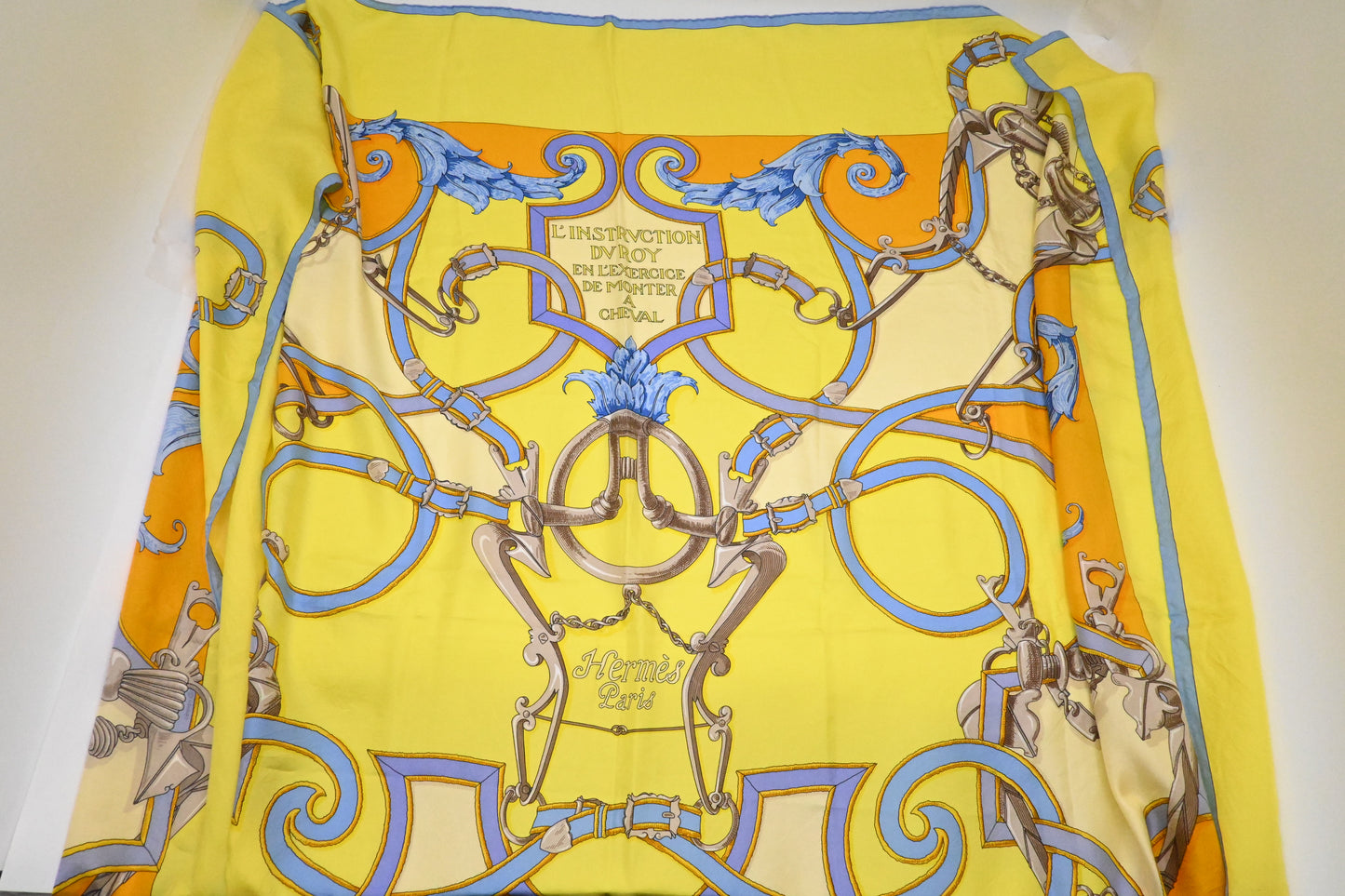 Hermes 'L'Instruction du Roy' Carre 140 in Yellow Silk
