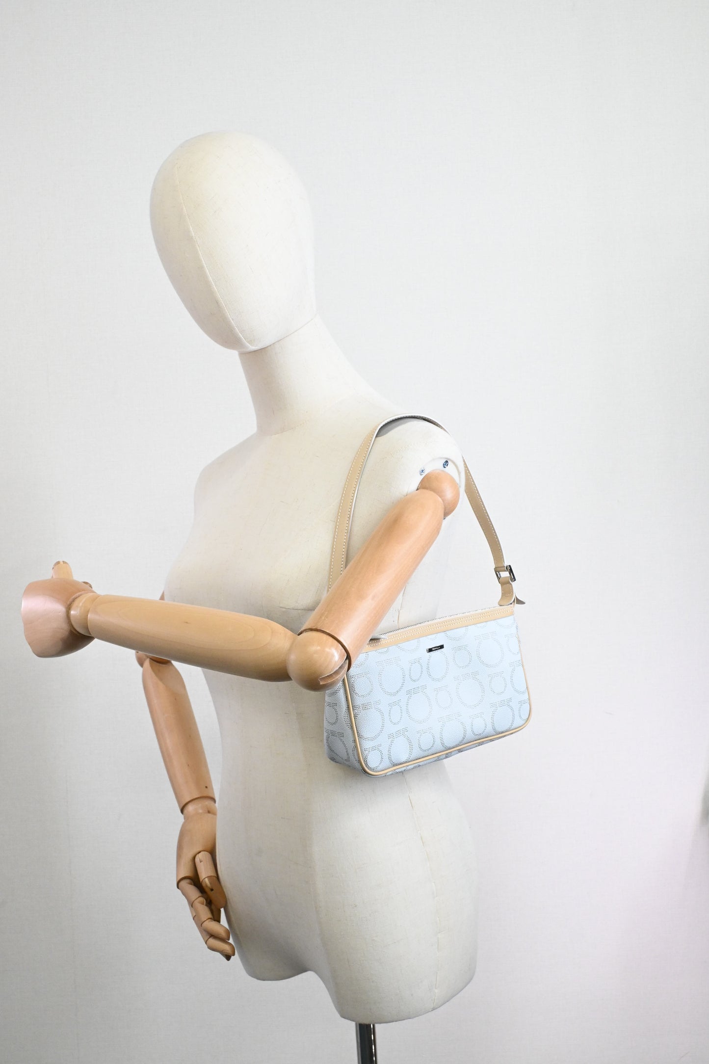 Ferragamo Shoulder Bag in Light Blue Canvas