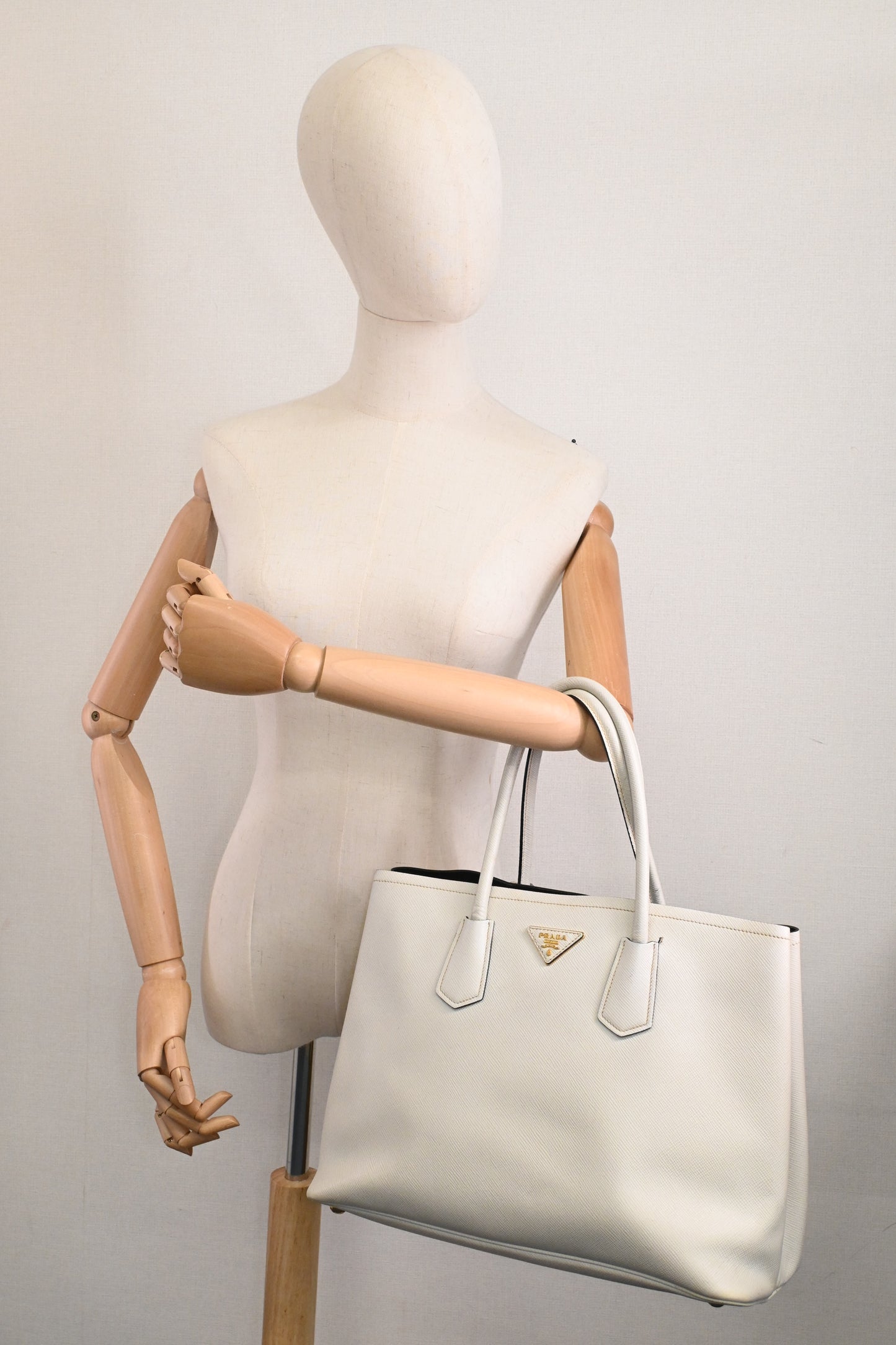 Prada Medium Tote in White Saffiano Leather