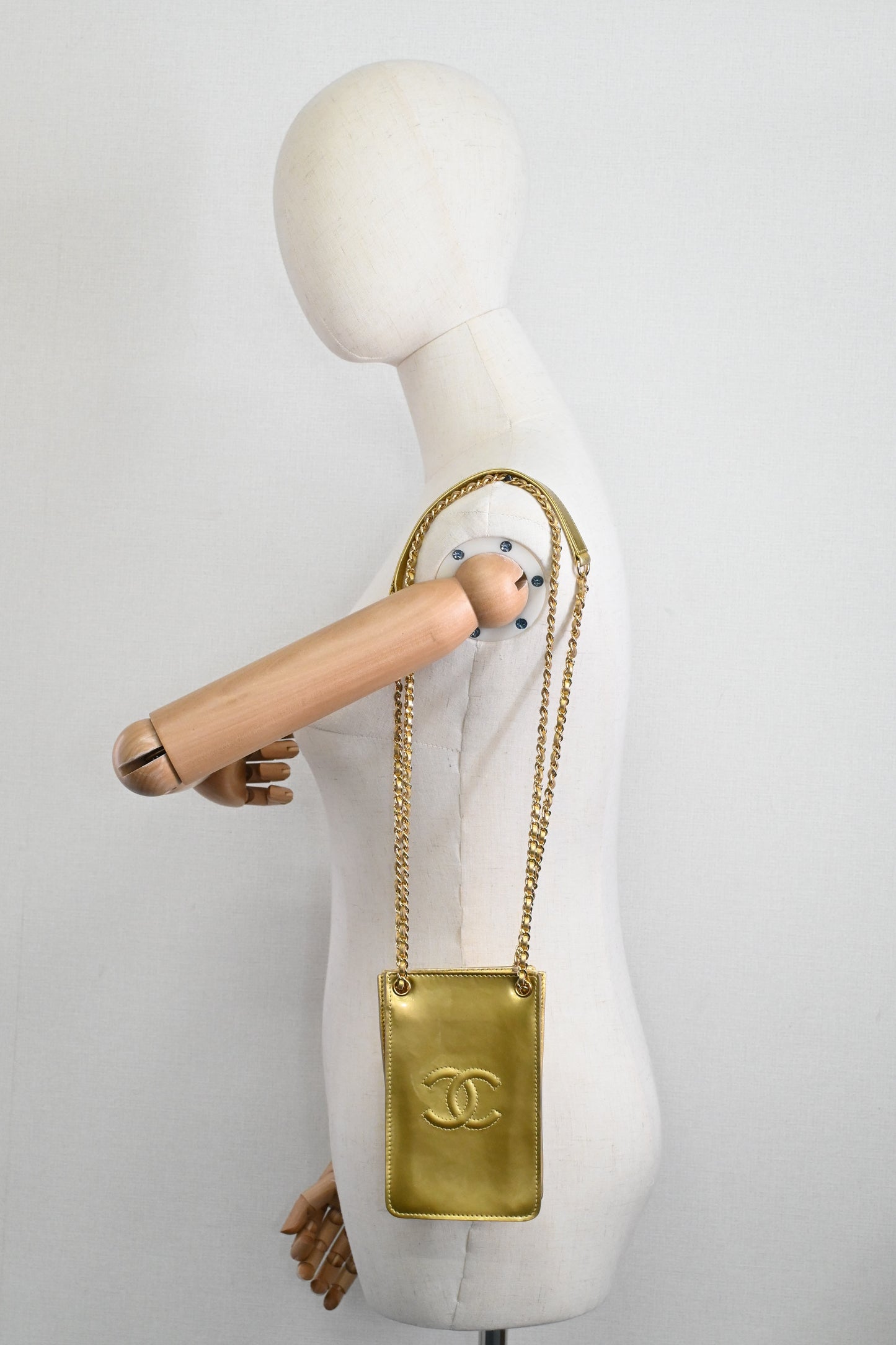 Chanel Chain Phone Bag in Gold Patent Leather