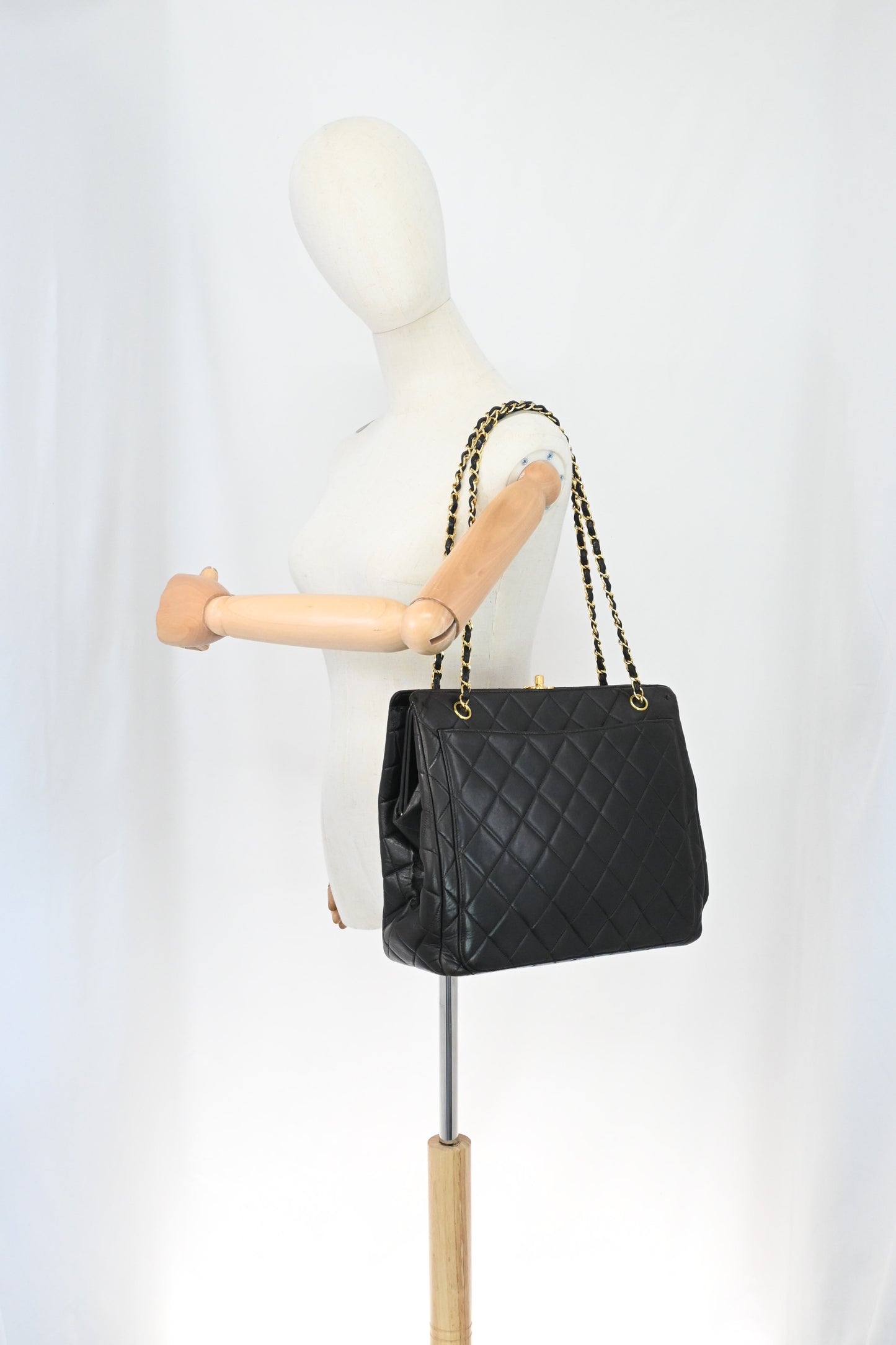 Chanel Chain Shoulder Bag in Black Mattelasse Leather