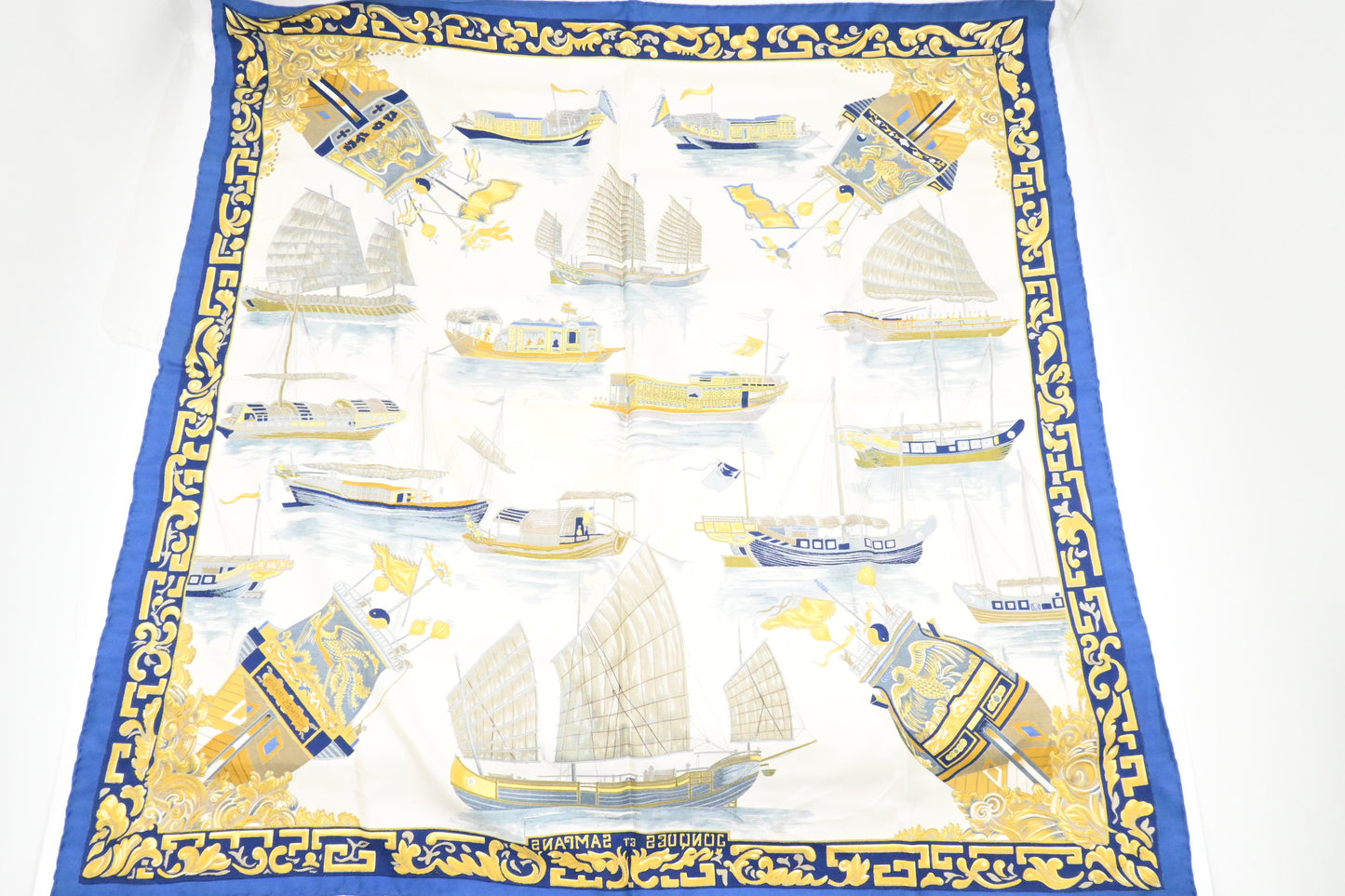 Hermes 'Jonques et Sampans' Carre 90 in Blue Silk