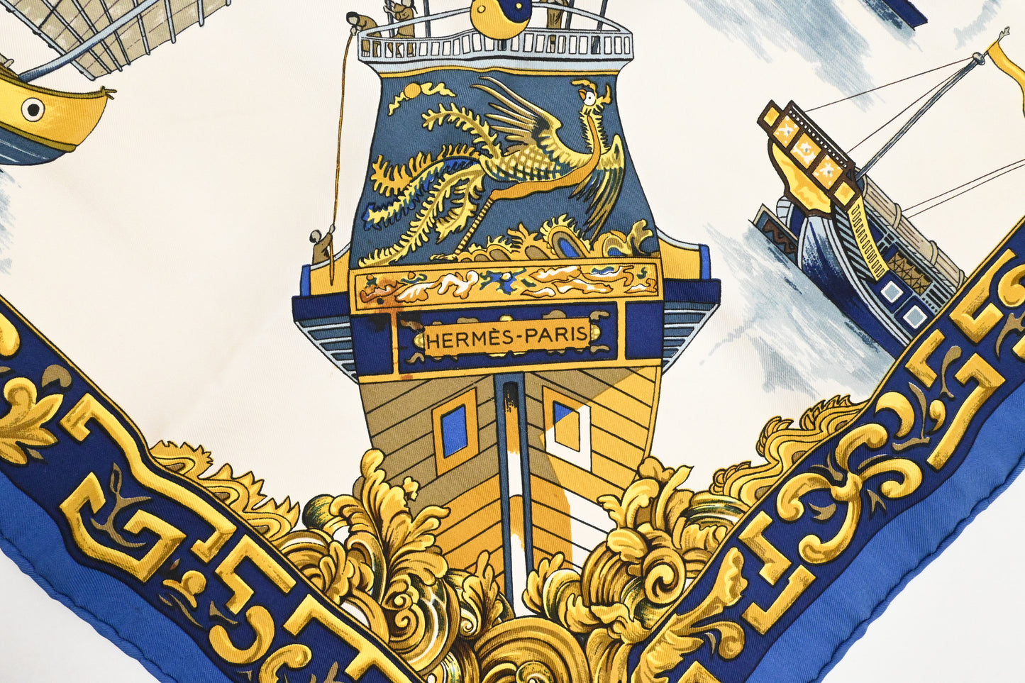 Hermes 'Jonques et Sampans' Carre 90 in Blue Silk