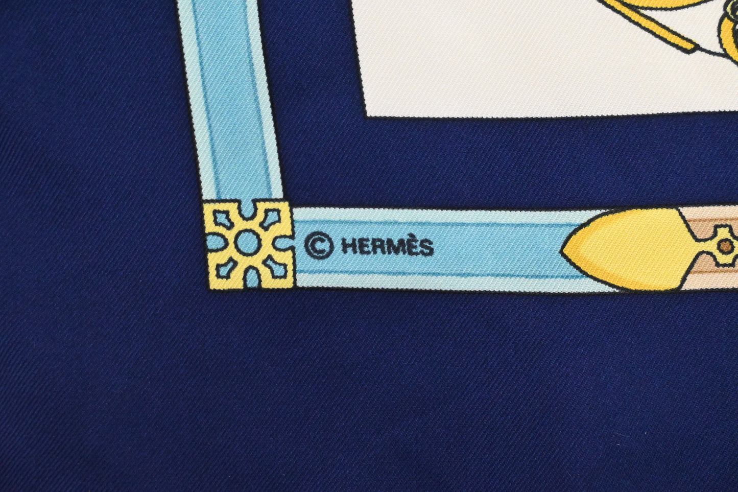 Hermes 'Les Muserolles' Carre 90 in Navy Blue Silk