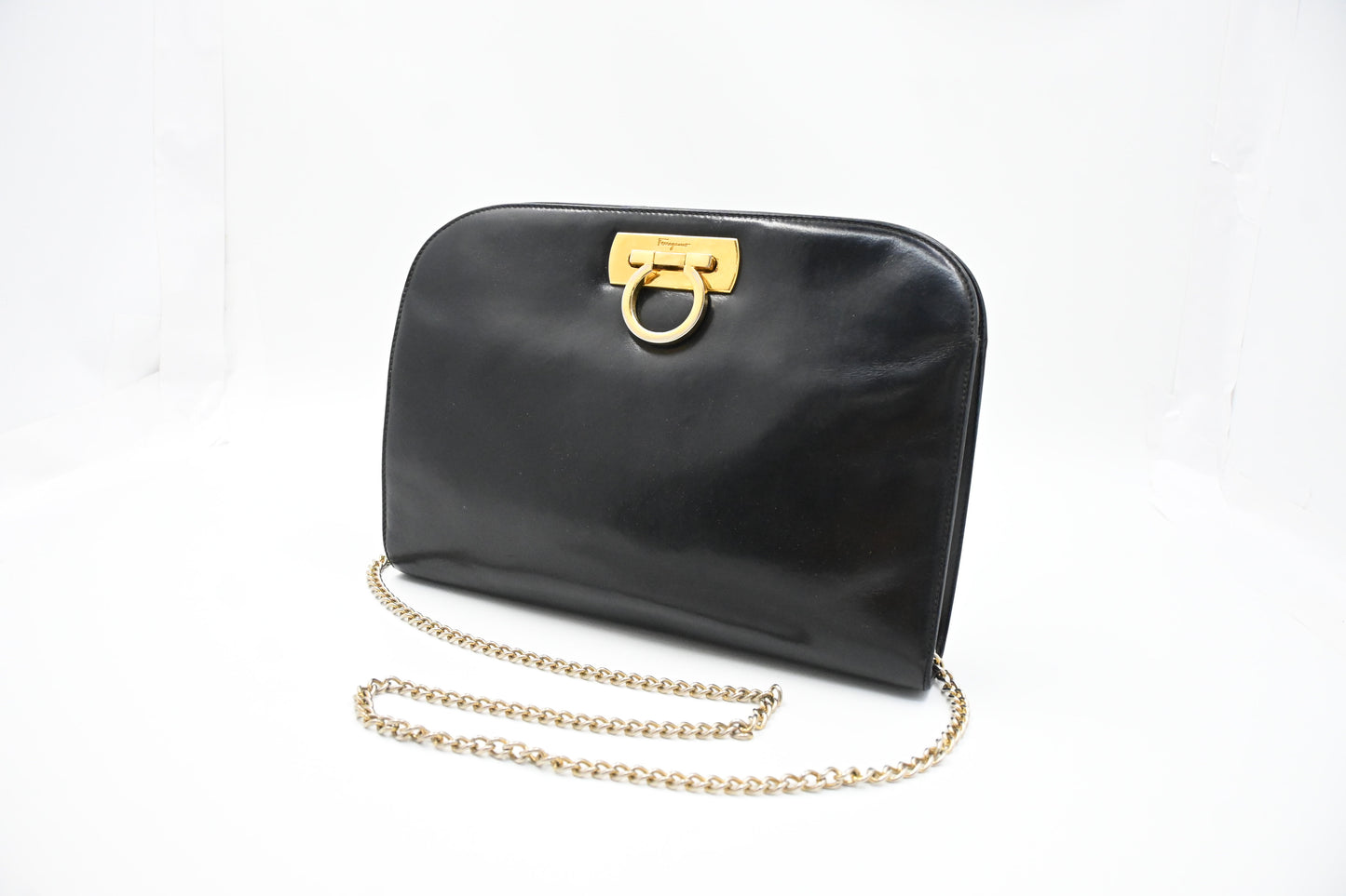 Ferragamo Chain Crossbody in Black Leather