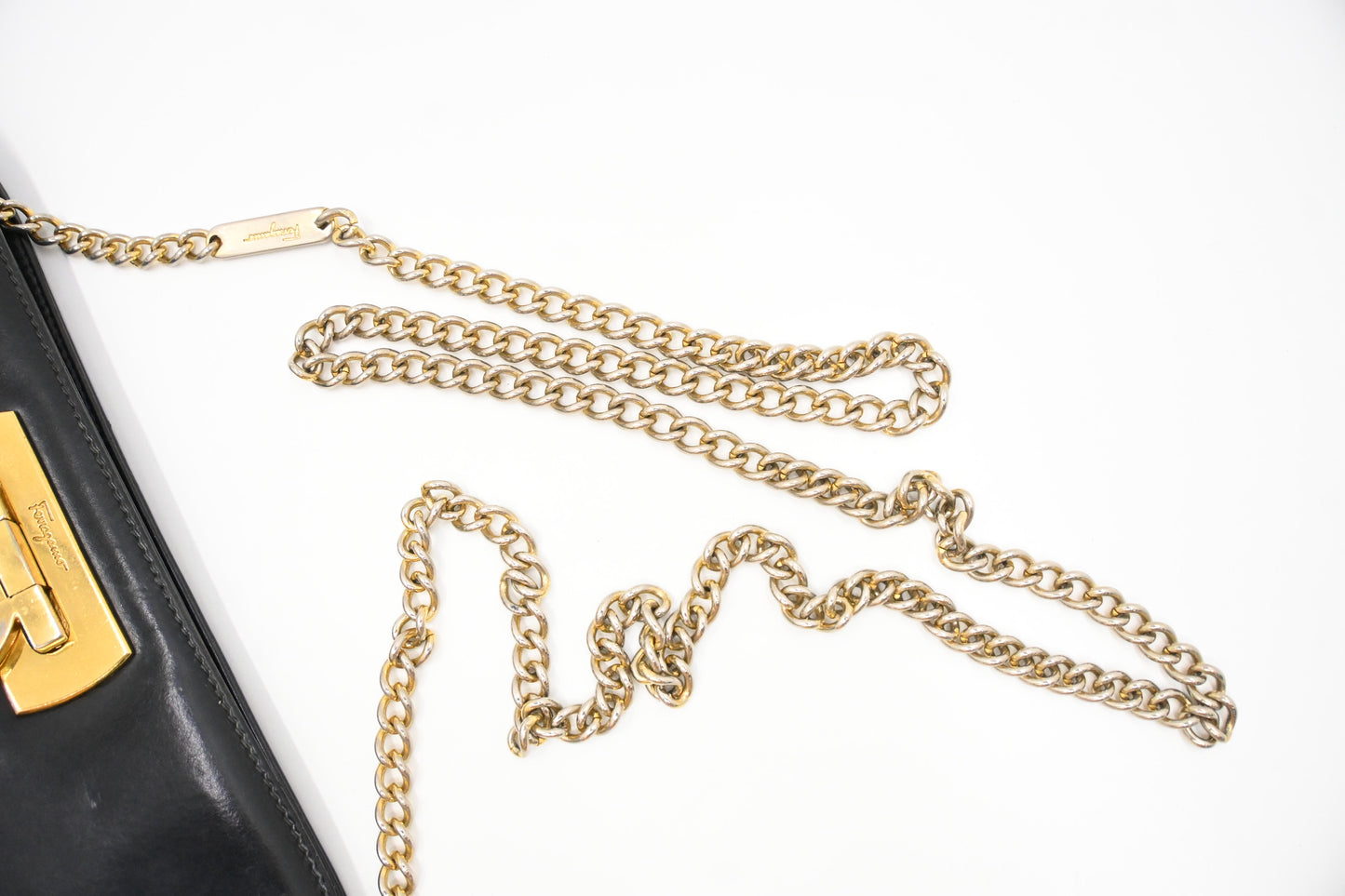 Ferragamo Chain Crossbody in Black Leather