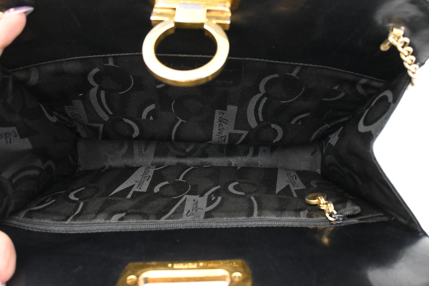 Ferragamo Chain Crossbody in Black Leather