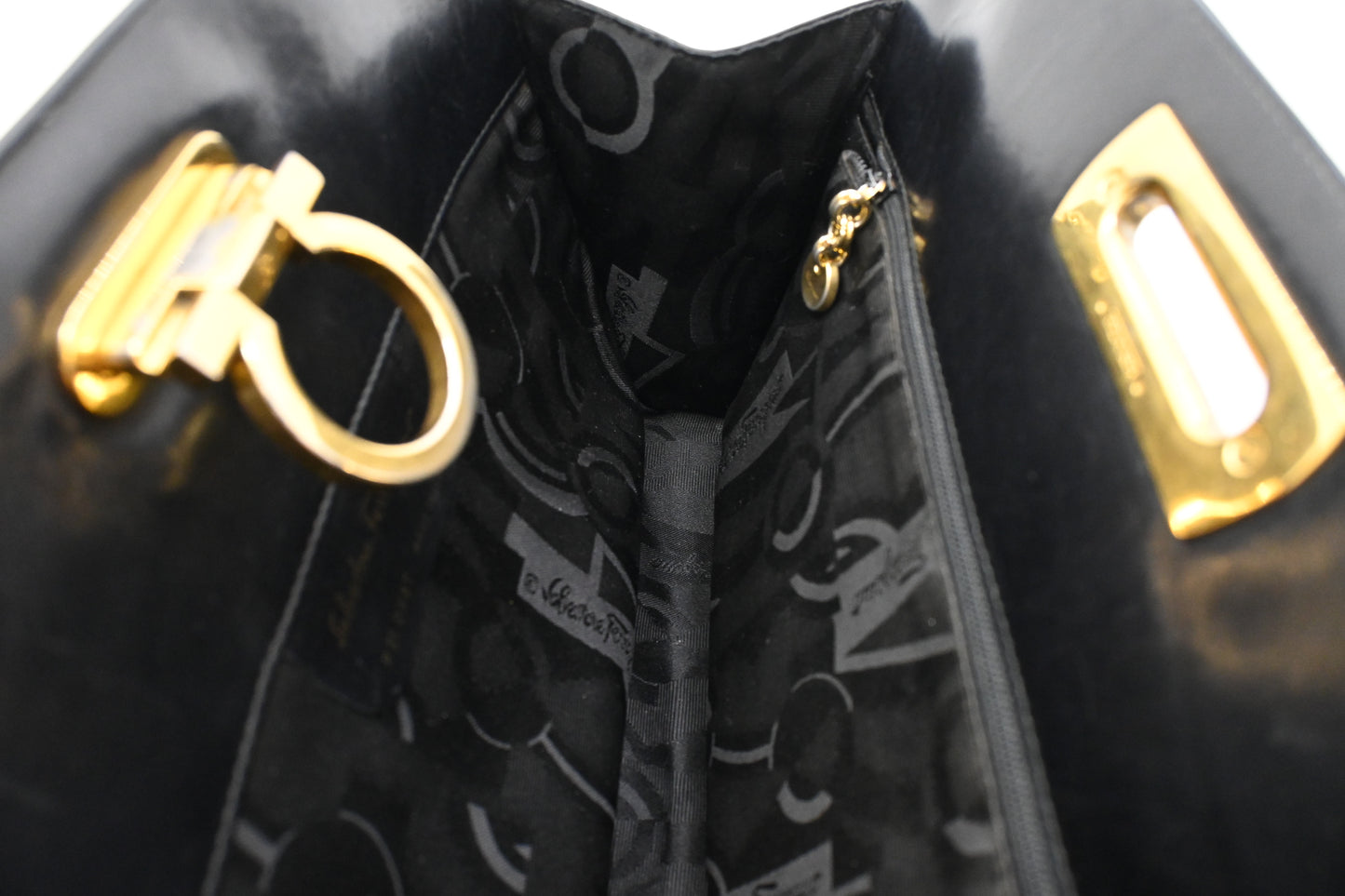 Ferragamo Chain Crossbody in Black Leather