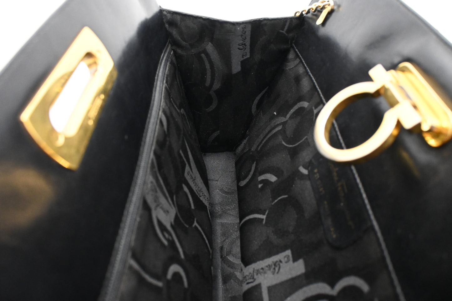 Ferragamo Chain Crossbody in Black Leather