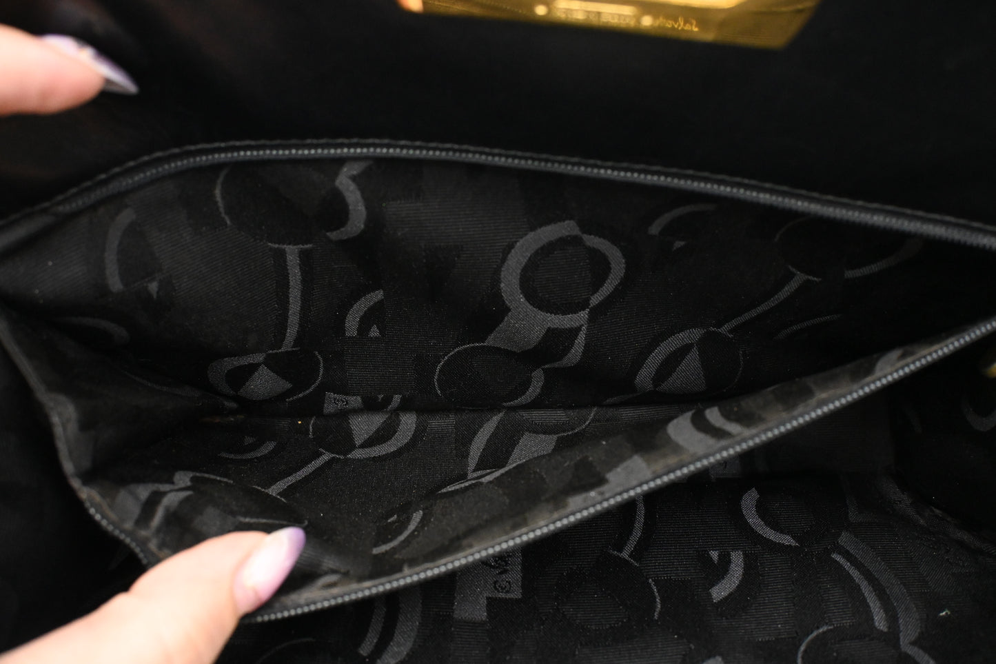 Ferragamo Chain Crossbody in Black Leather