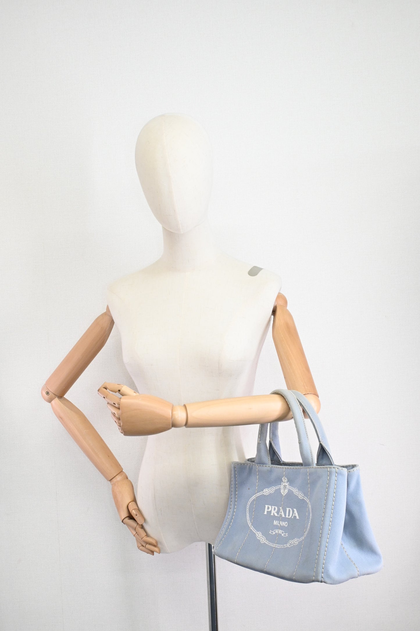 Prada Small Canapa in Light Blue Canvas