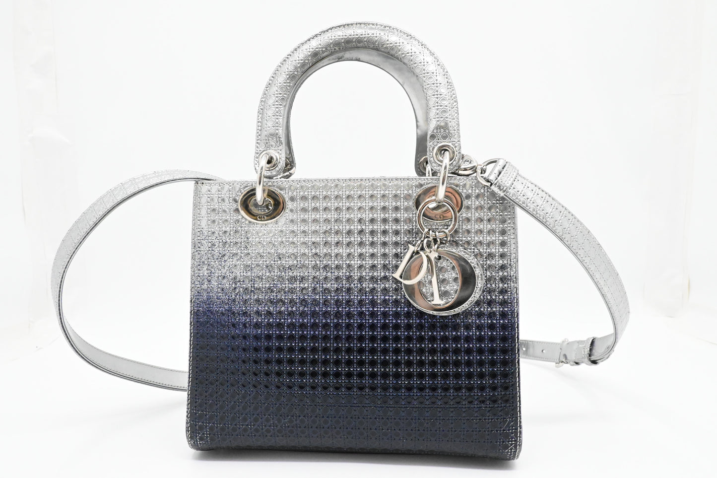 Dior Small Lady Dior in Gradient Silver Blue Leather