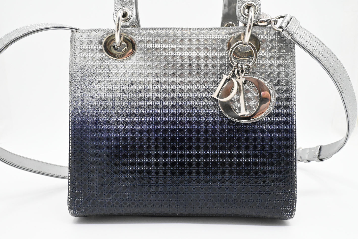 Dior Small Lady Dior in Gradient Silver Blue Leather