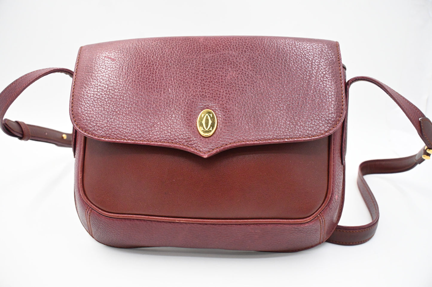 Cartier Flap Shoulder Bag in Burgundy Leather