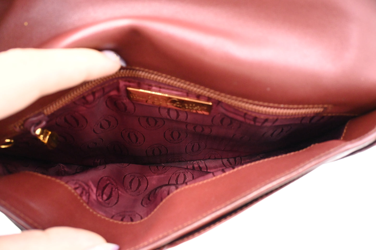 Cartier Flap Shoulder Bag in Burgundy Leather
