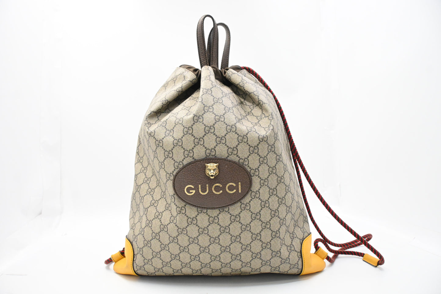Gucci Tiger Drawstring Backpack in GG Supreme Canvas
