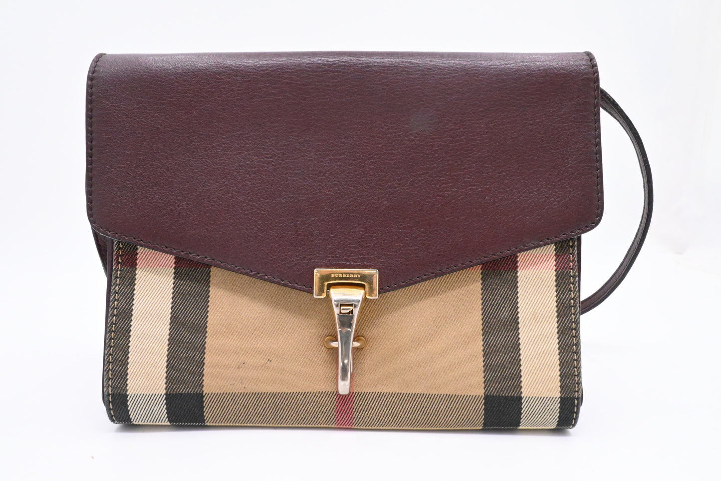 Burberry Crossbody in Burgundy Leather and Checked Canvas