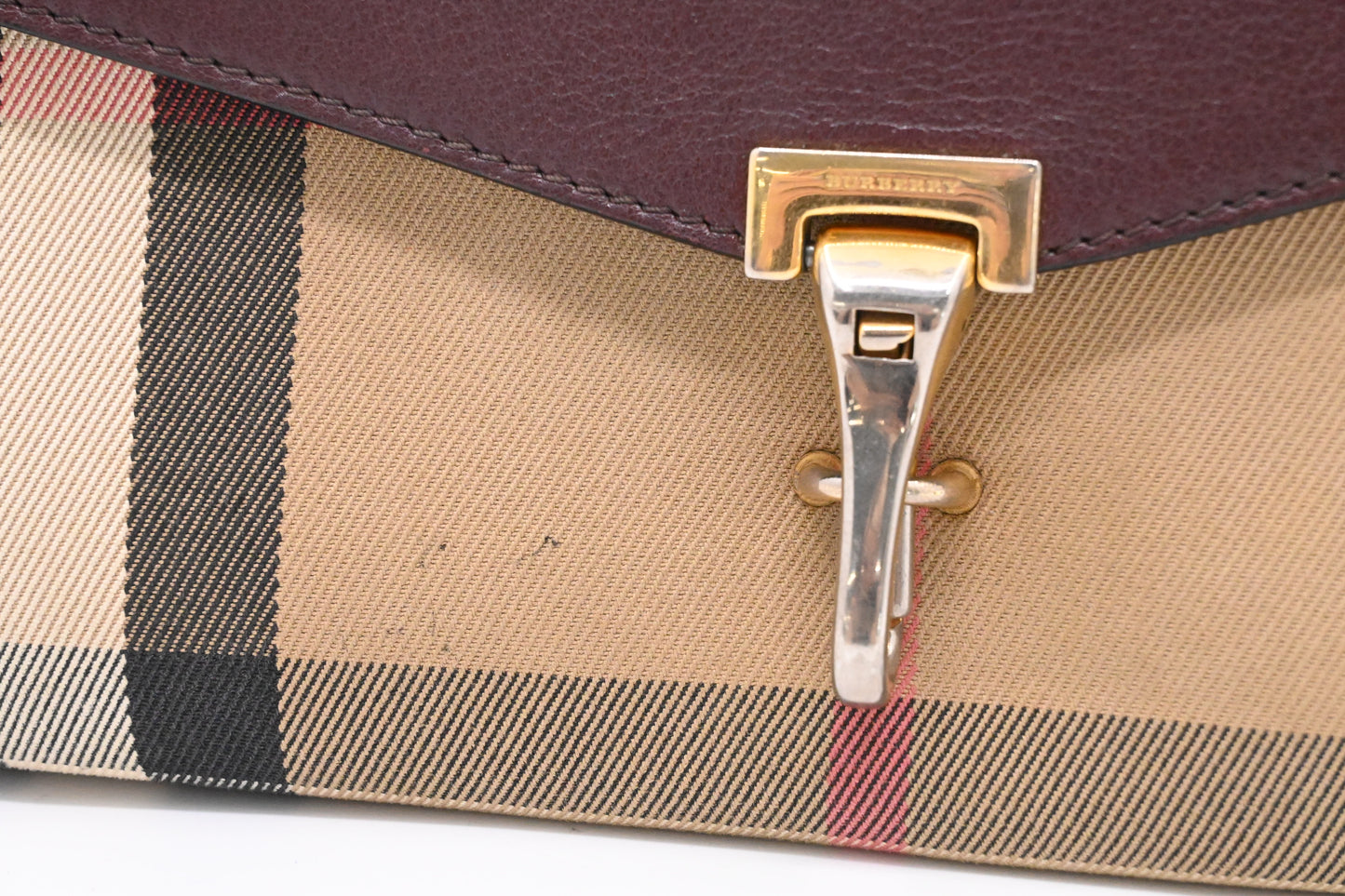 Burberry Crossbody in Burgundy Leather and Checked Canvas