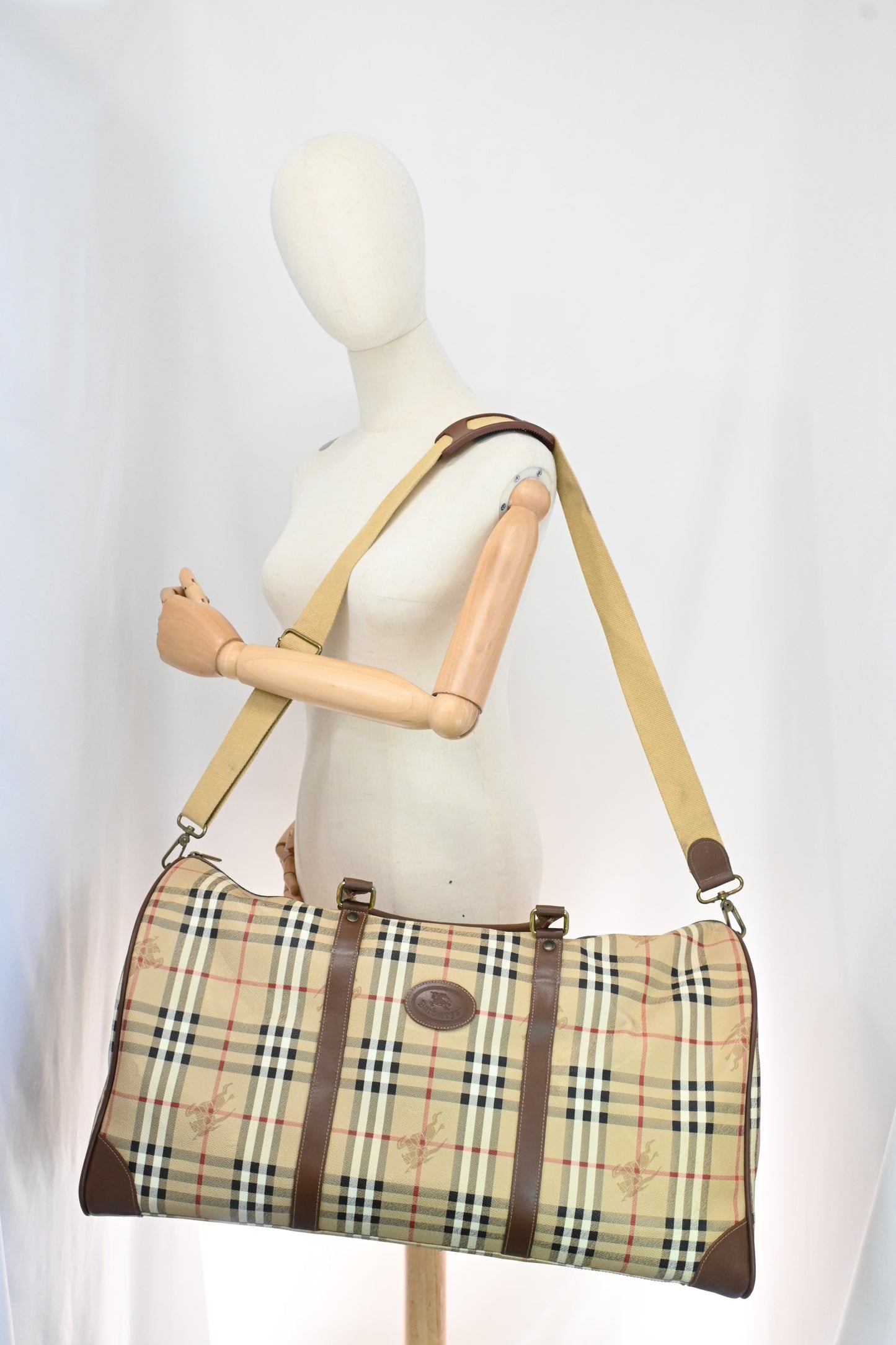 Burberry Travel Bag in Beige Coated Check Canvas