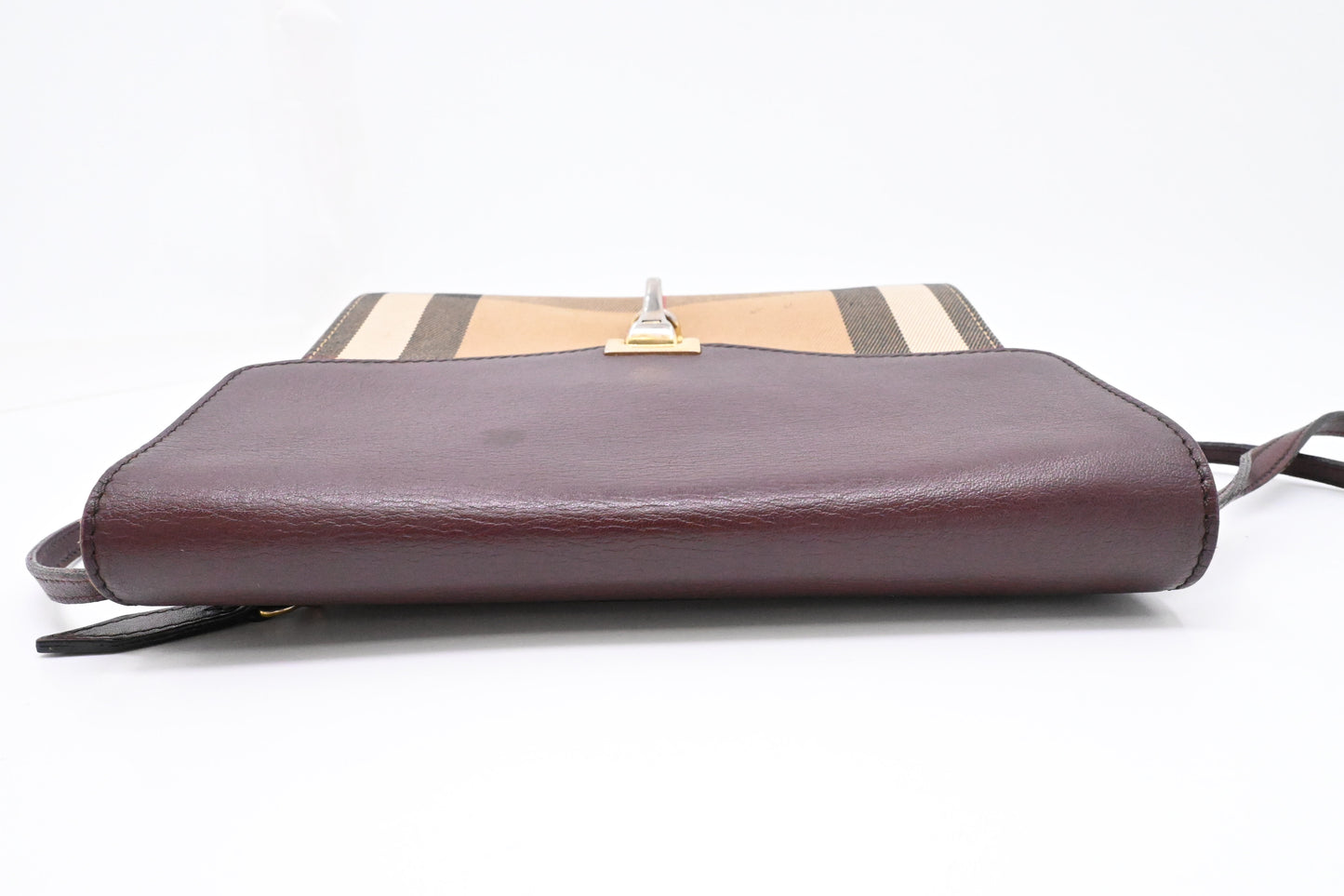 Burberry Crossbody in Burgundy Leather and Checked Canvas
