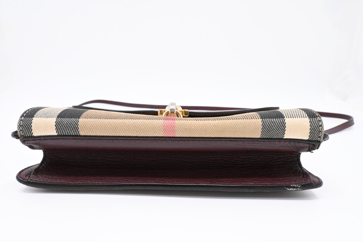 Burberry Crossbody in Burgundy Leather and Checked Canvas