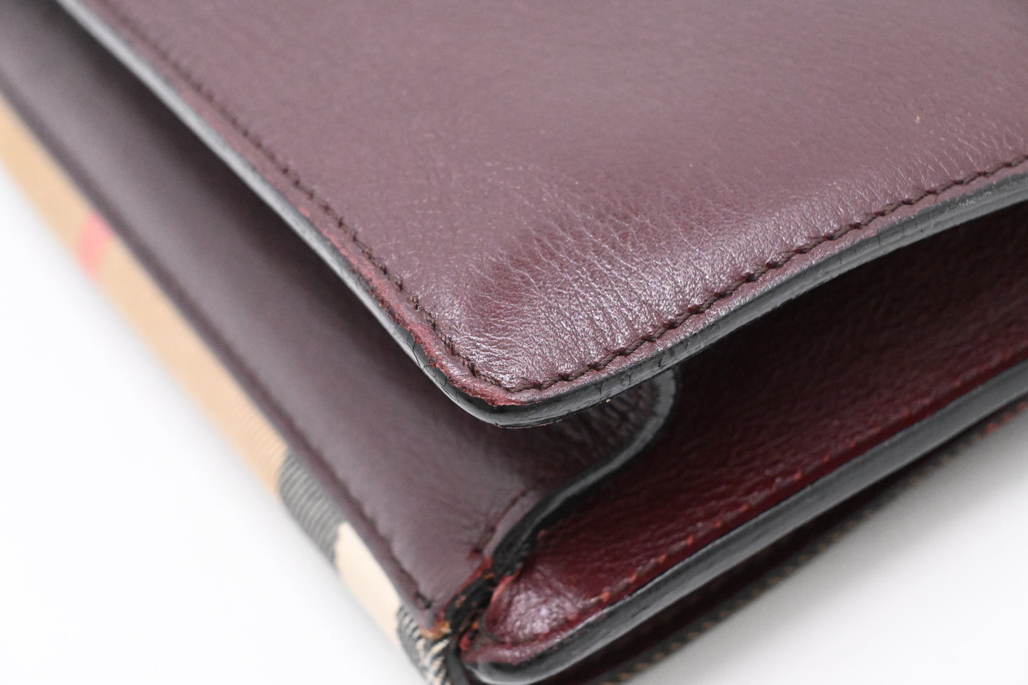 Burberry Crossbody in Burgundy Leather and Checked Canvas
