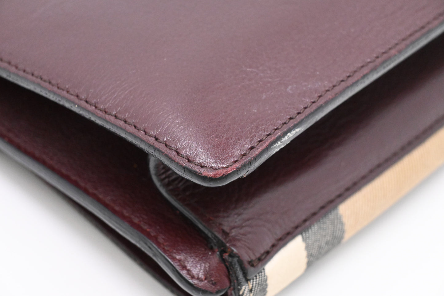Burberry Crossbody in Burgundy Leather and Checked Canvas