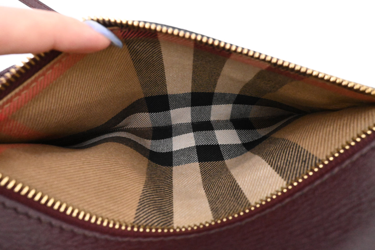 Burberry Crossbody in Burgundy Leather and Checked Canvas