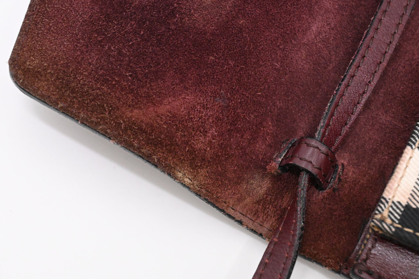 Burberry Crossbody in Burgundy Leather and Checked Canvas