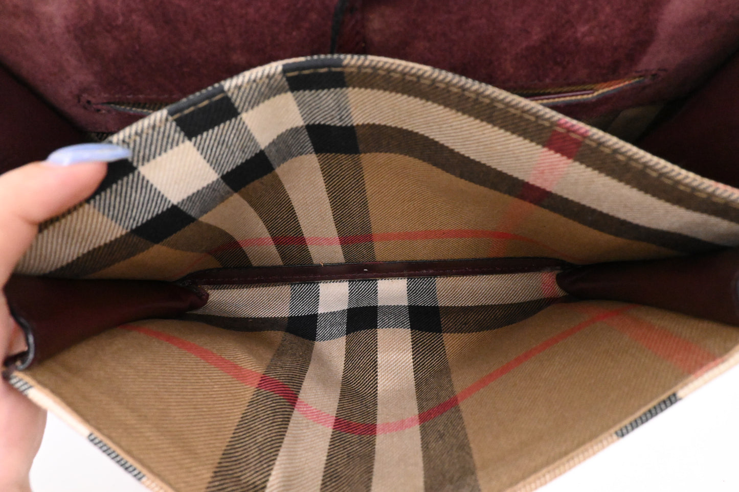 Burberry Crossbody in Burgundy Leather and Checked Canvas