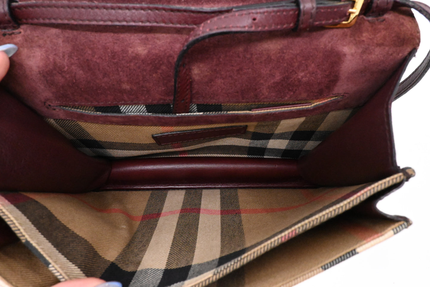 Burberry Crossbody in Burgundy Leather and Checked Canvas