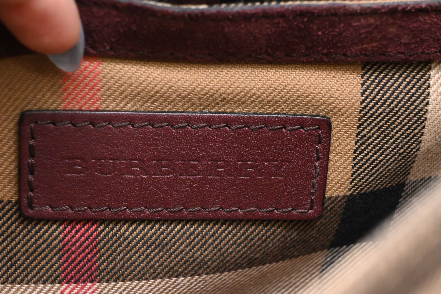 Burberry Crossbody in Burgundy Leather and Checked Canvas
