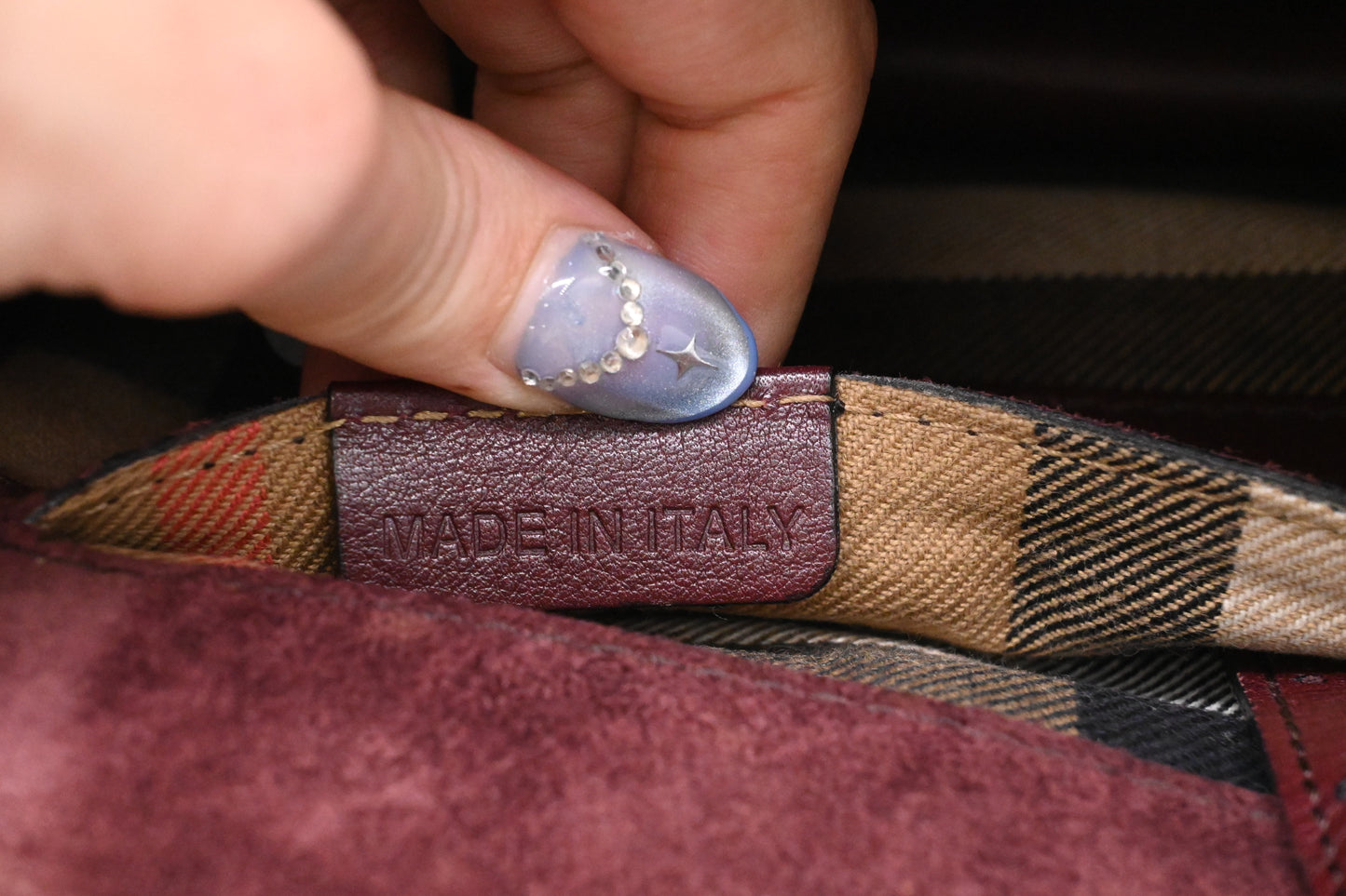 Burberry Crossbody in Burgundy Leather and Checked Canvas