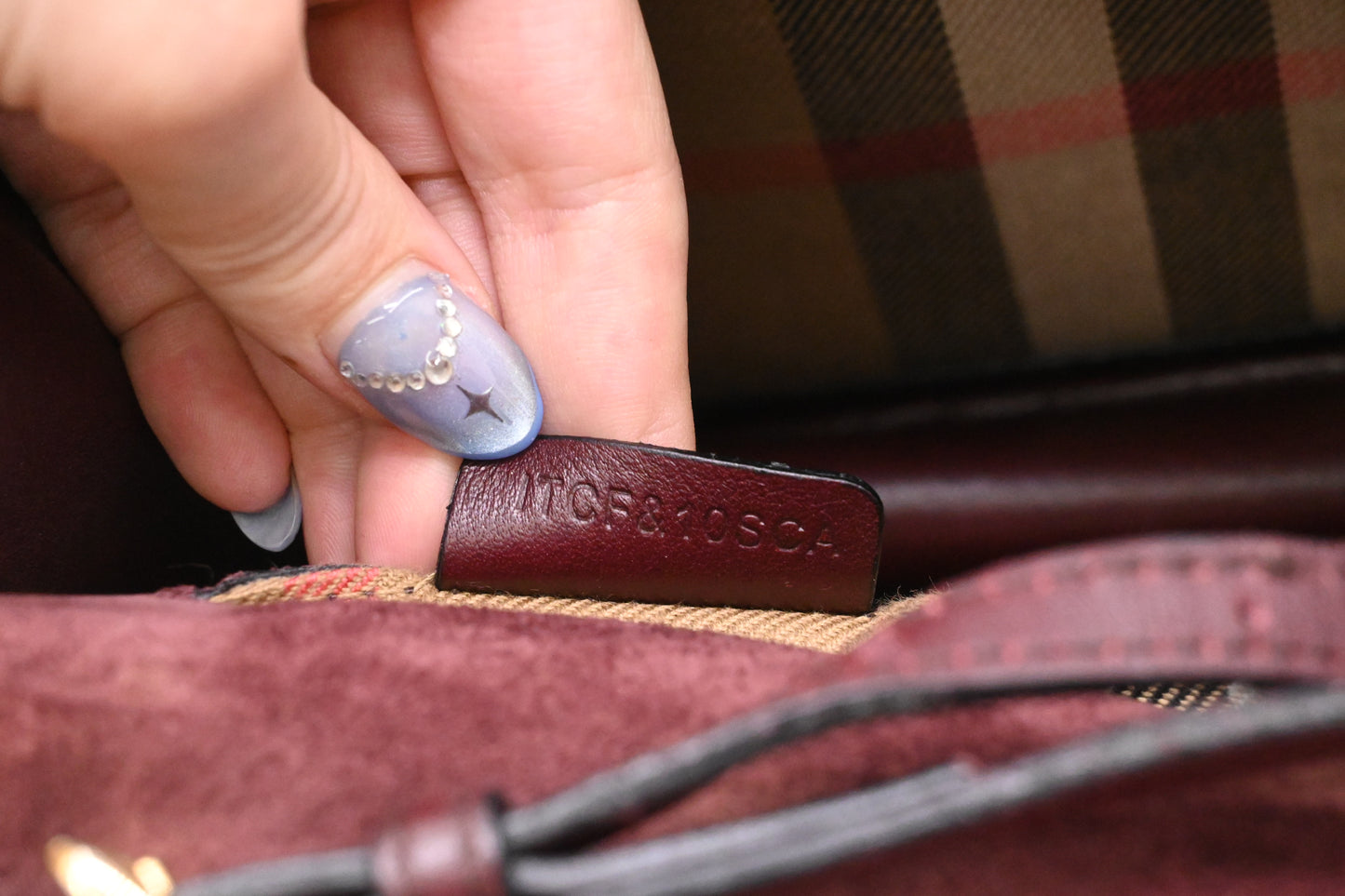 Burberry Crossbody in Burgundy Leather and Checked Canvas