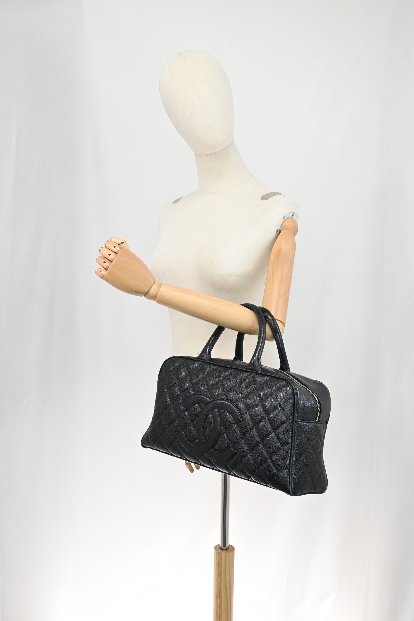 Chanel Bowling Bag in Black Caviar Matelassé Leather