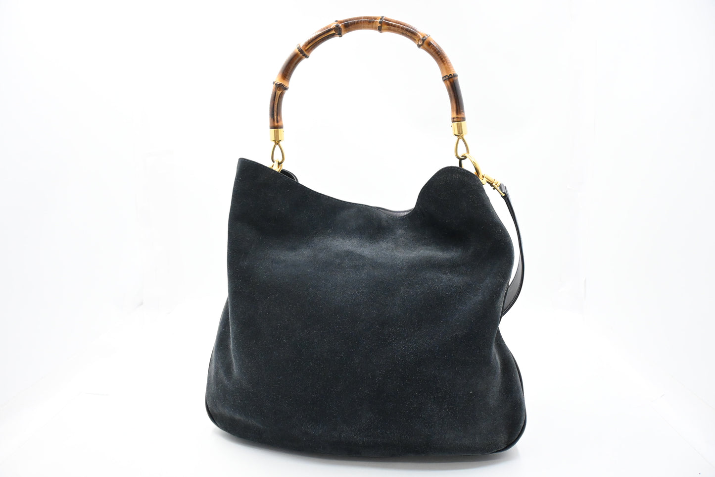 Gucci 2-Way Bamboo Tote Bag in Dark Blue Suede