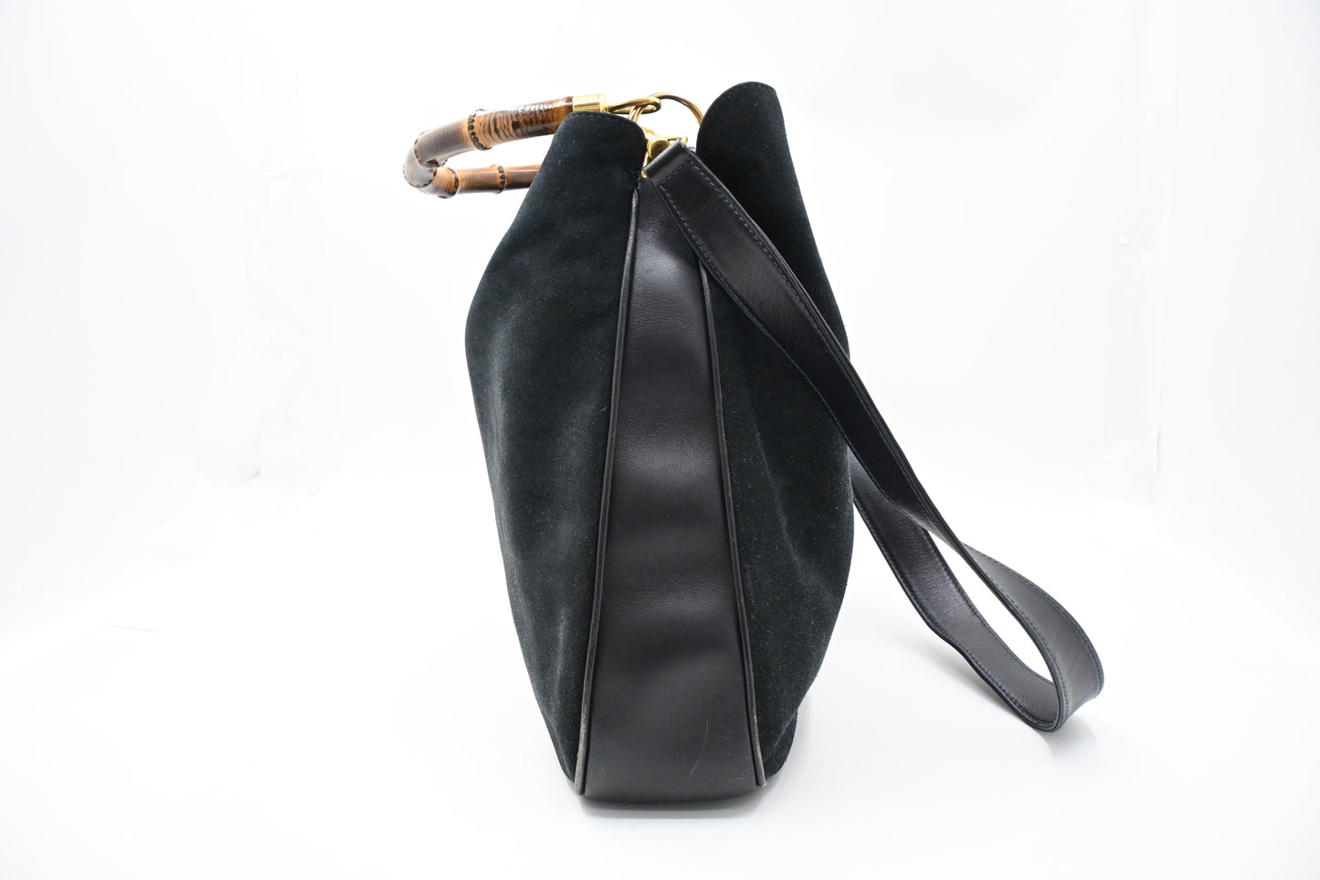 Gucci 2-Way Bamboo Tote Bag in Dark Blue Suede